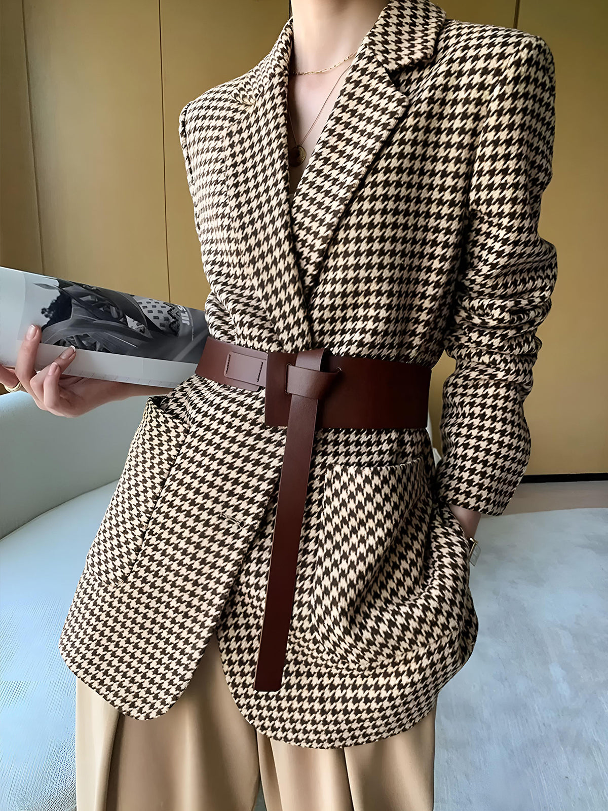 Women's Houndstooth Longline Blazer