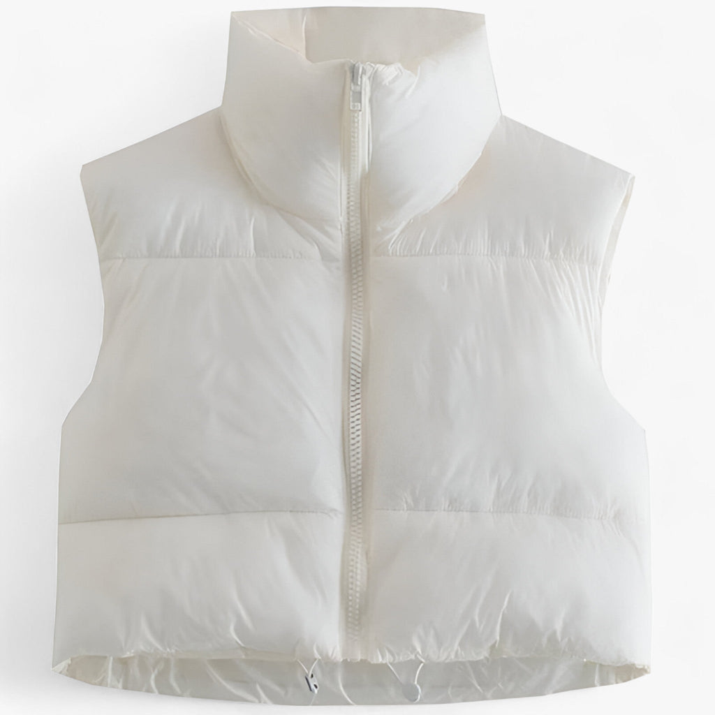 Women's Cropped Puffer Gilet with High Stand Collar