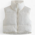 Women's Cropped Puffer Gilet with High Stand Collar