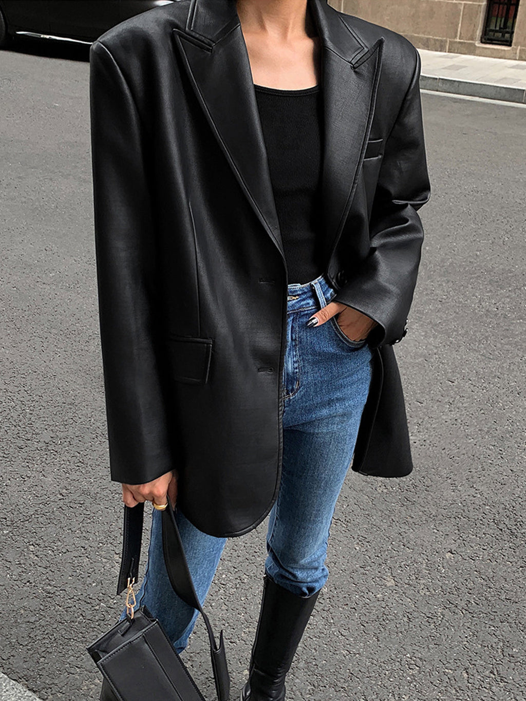 Women's Oversized Faux Leather Blazer