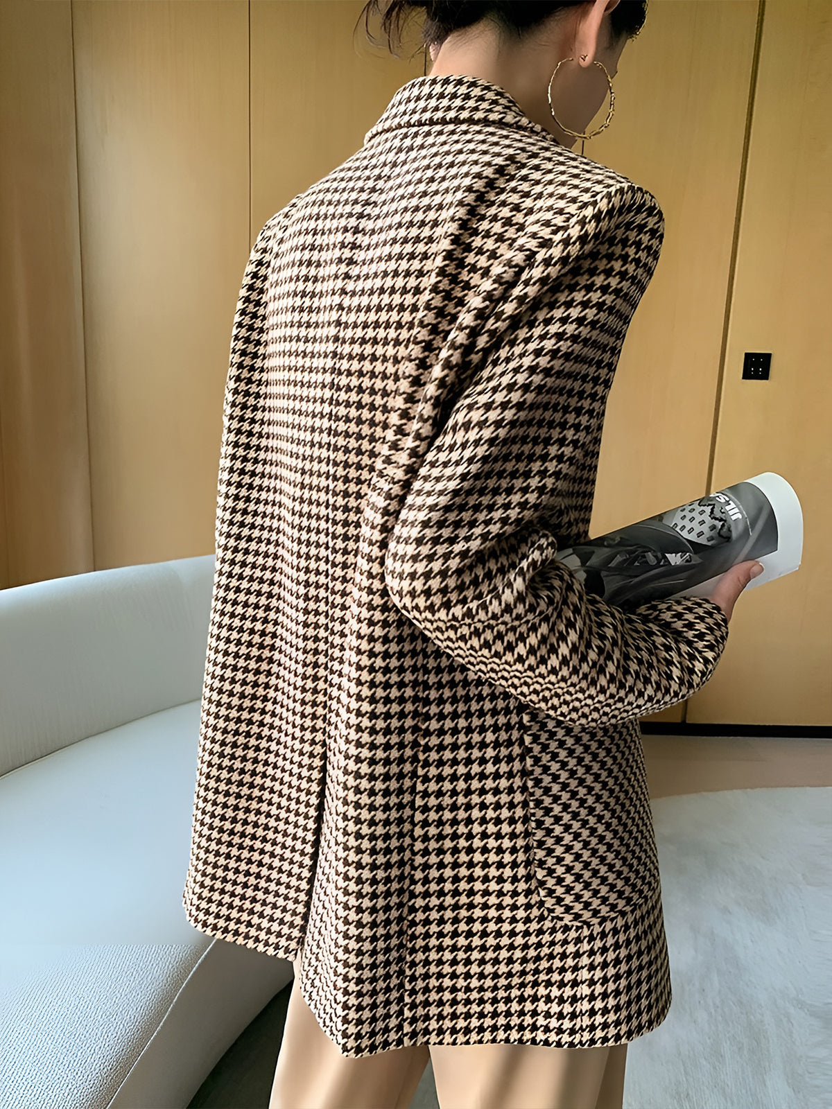 Women's Houndstooth Longline Blazer