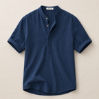 Men's Short Sleeve Band Collar Linen Shirt