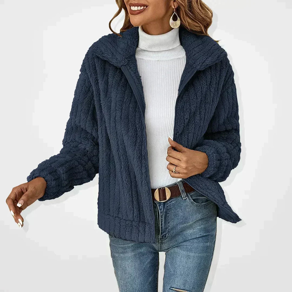 Women’s Ribbed Plush Fleece Zip Jacket