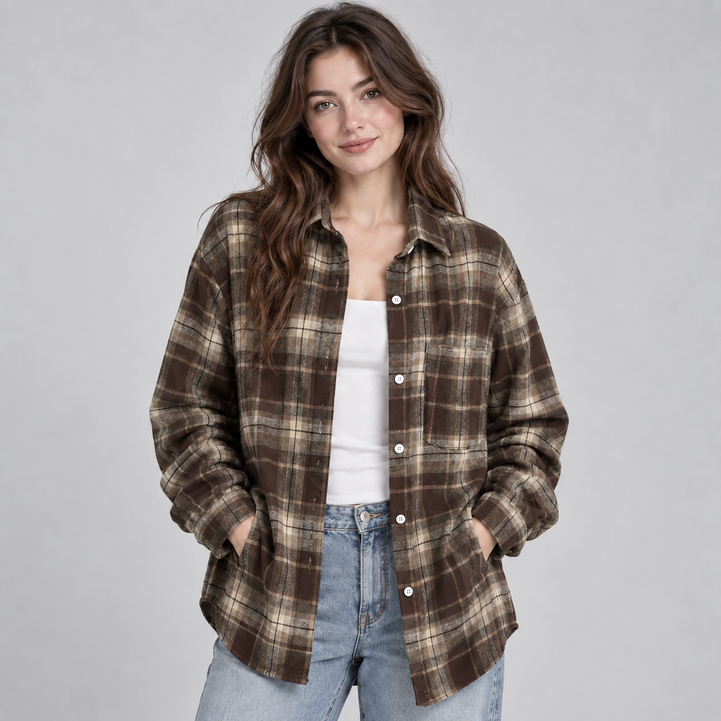 Women's Oversized Plaid Flannel Button-Up Shirt