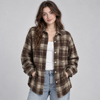 Women's Oversized Plaid Flannel Button-Up Shirt