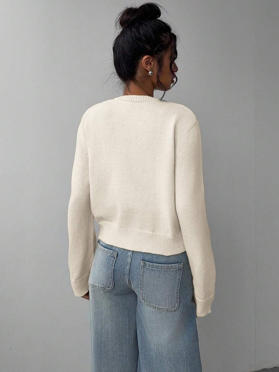 Women's Cropped Crew Neck Button-Front Cardigan