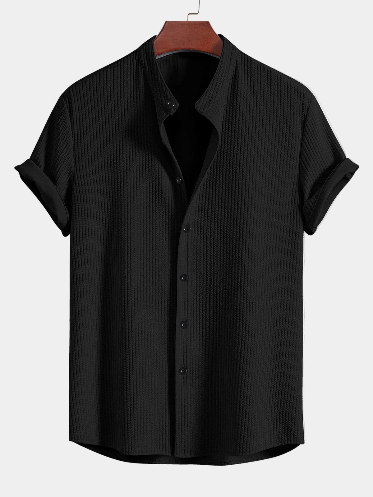 Men's Textured Short Sleeve Mandarin Collar Shirt