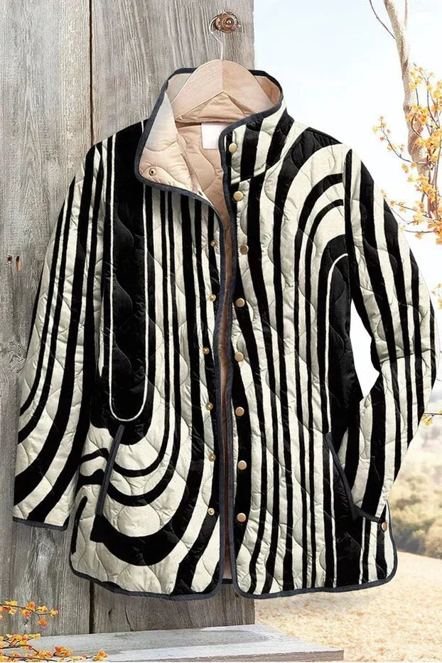 Women's Floral Patchwork Quilted Jacket with Stand Collar