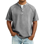 Men's Short Sleeve Band Collar Button Henley Tee