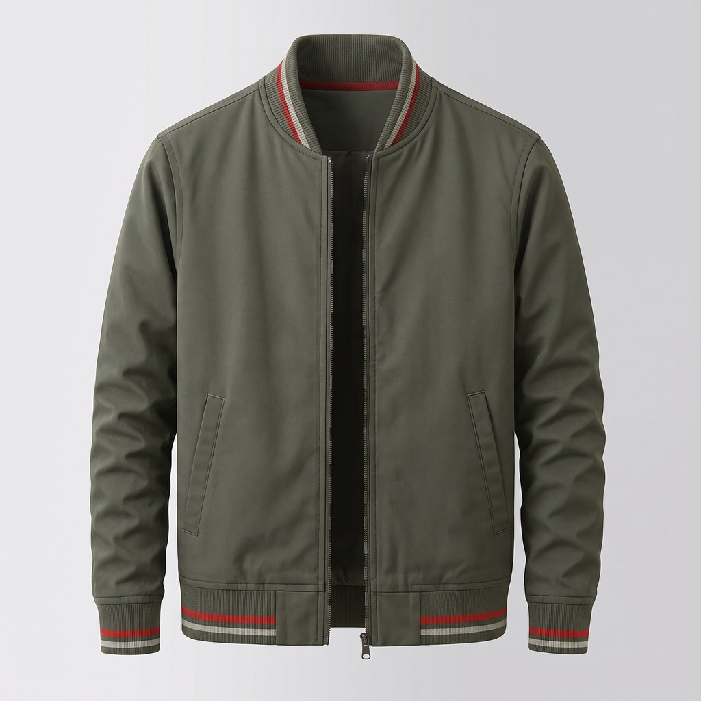 Men’s Varsity Bomber Jacket with Striped Ribbed Trims