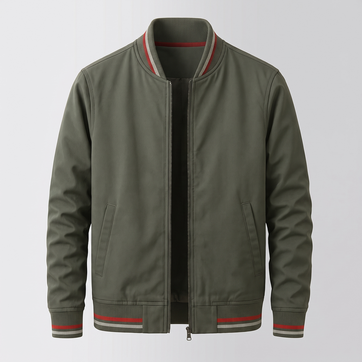 Men’s Varsity Bomber Jacket with Striped Ribbed Trims
