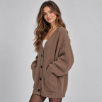 Women's Oversized Ribbed Knit V-Neck Cardigan with Pockets