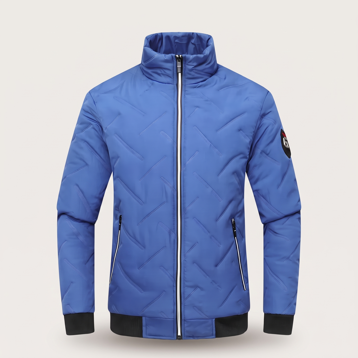 Men’s Chevron Quilted Stand Collar Bomber Jacket