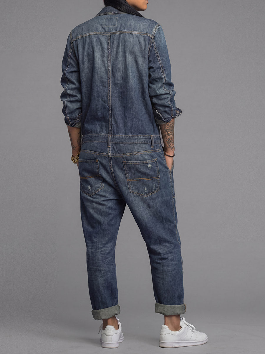 Women's Denim Button-Front Relaxed Fit Jumpsuit