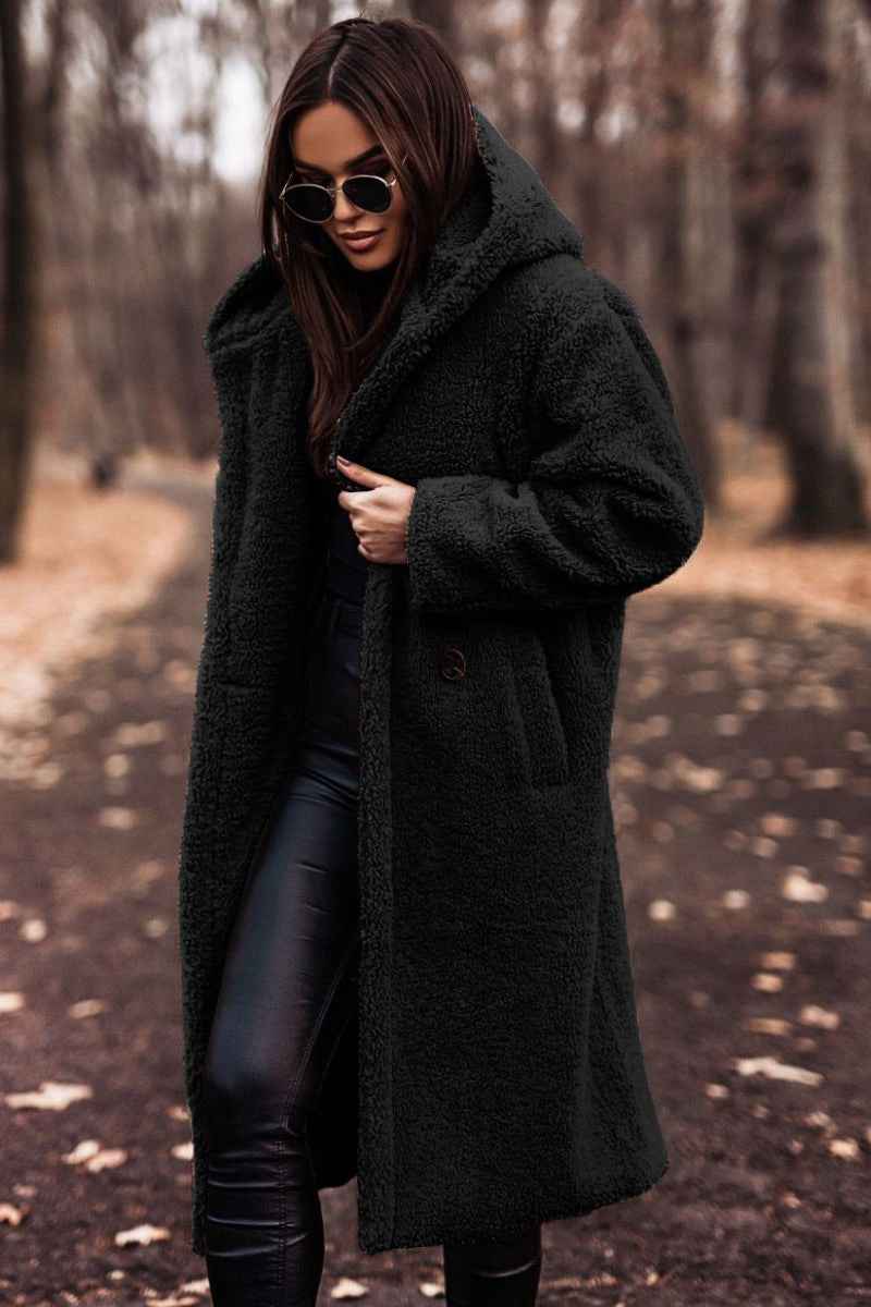 Women's Oversized Teddy Fleece Hooded Longline Coat