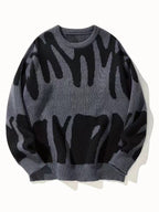Men's Oversized Abstract Jacquard Crew Neck Knit Sweater