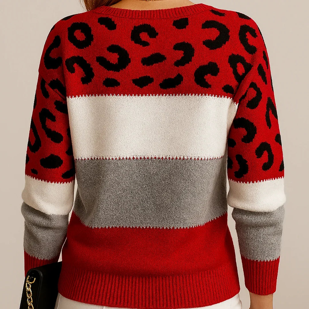 Women's Colorblock Leopard Print Knit Sweater