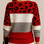 Women's Colorblock Leopard Print Knit Sweater