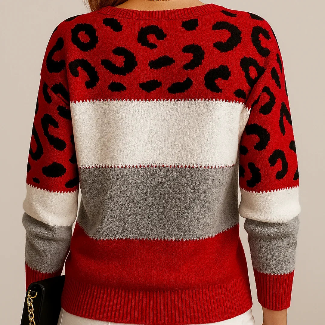 Women's Colorblock Leopard Print Knit Sweater