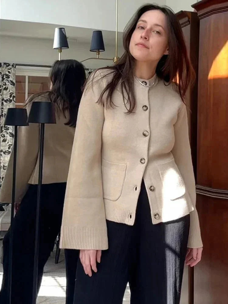 Women's Round Neck Button-Front Knit Jacket