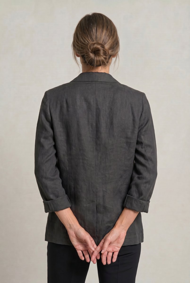 Women's Single Button Notch Collar Linen Blazer