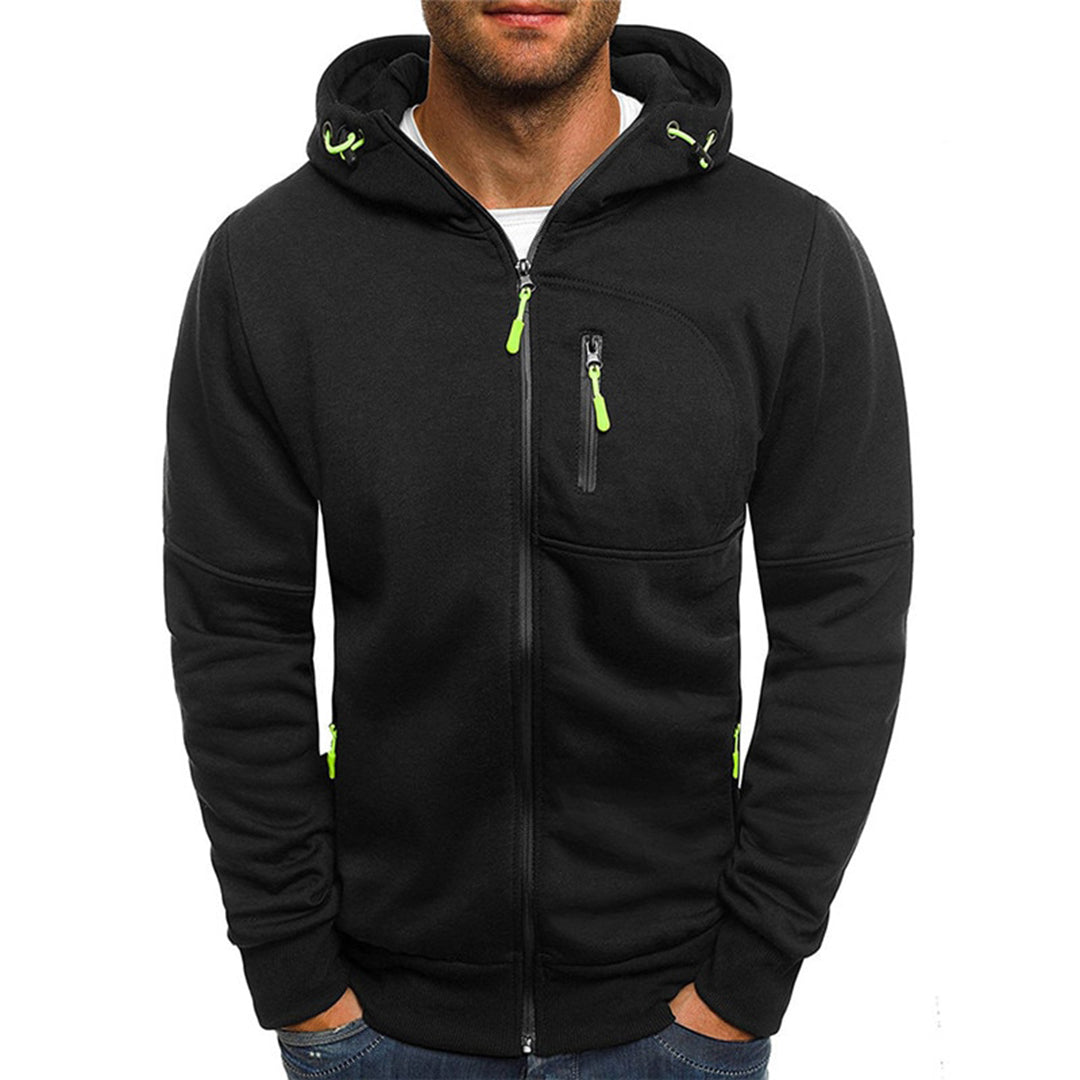 Men's Full-Zip Contrast Hoodie with Chest Pocket Detail