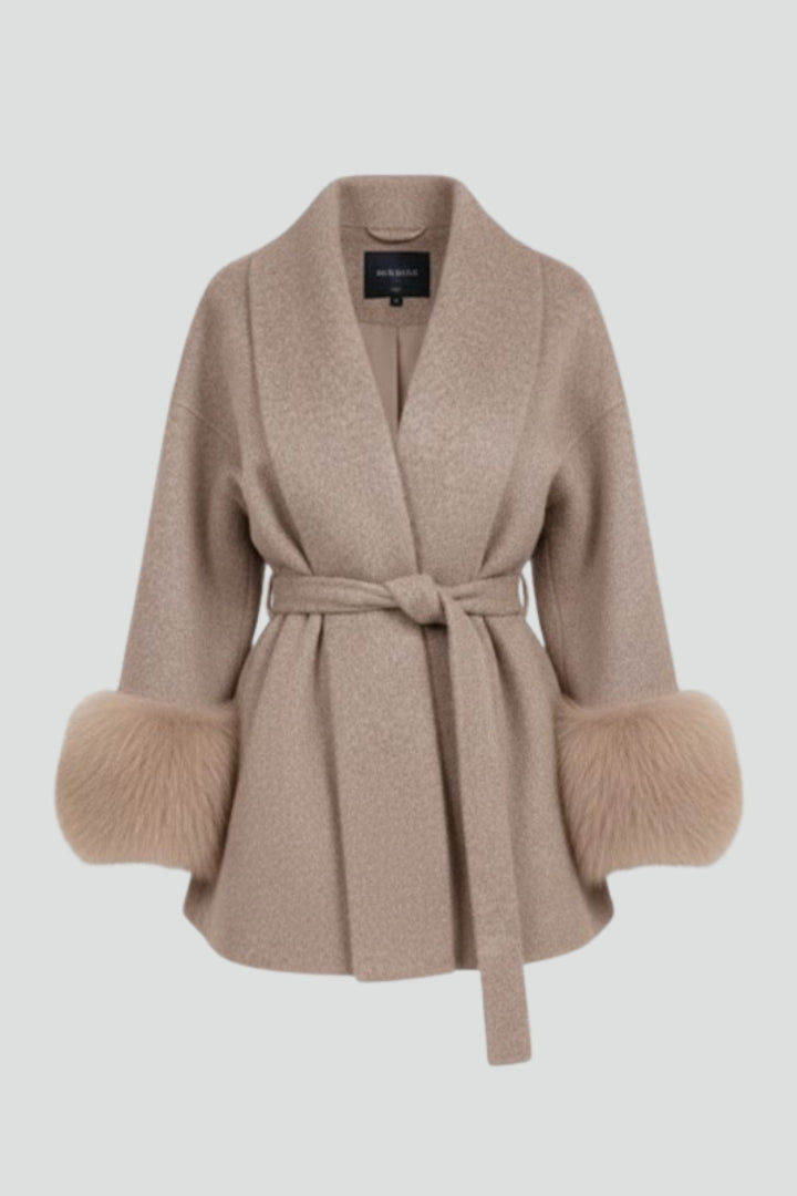 Women's Fur Cuff Belted Wrap Coat