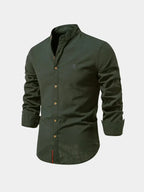 Men's Mandarin Collar Long Sleeve Button-Up Shirt