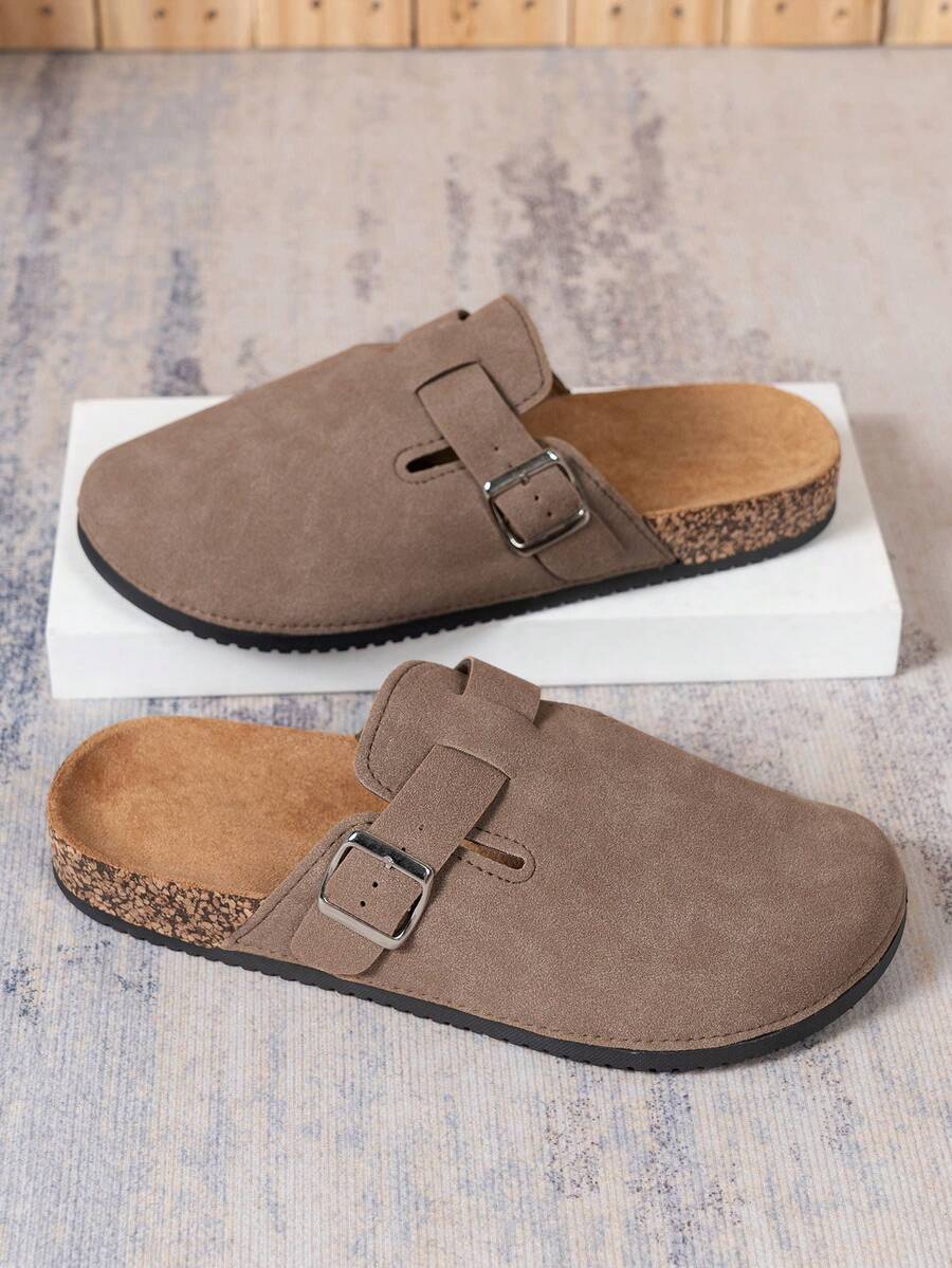 Men's Faux Suede Buckle Clogs