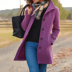 Women's Button-Front Notch Collar Wool-Look Coat