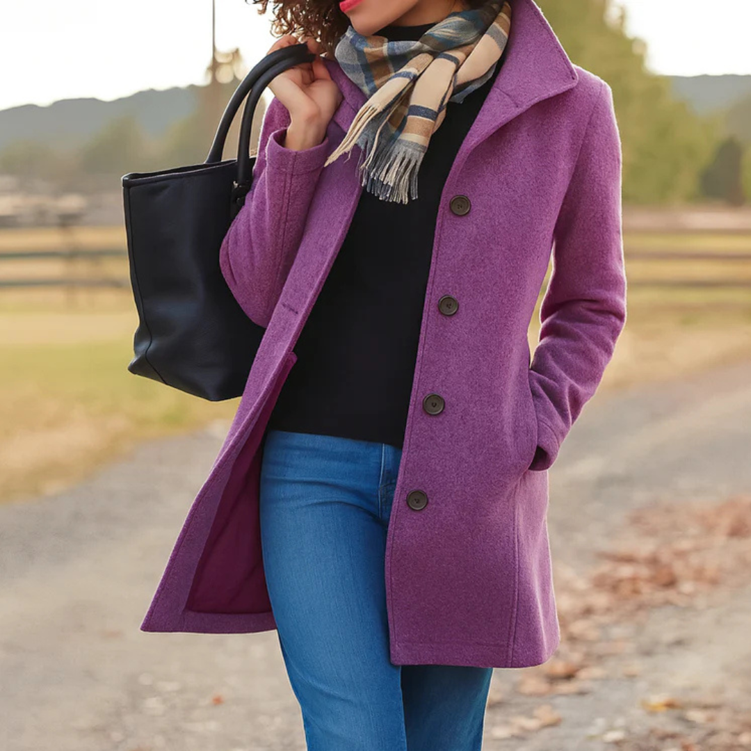 Women's Button-Front Notch Collar Wool-Look Coat