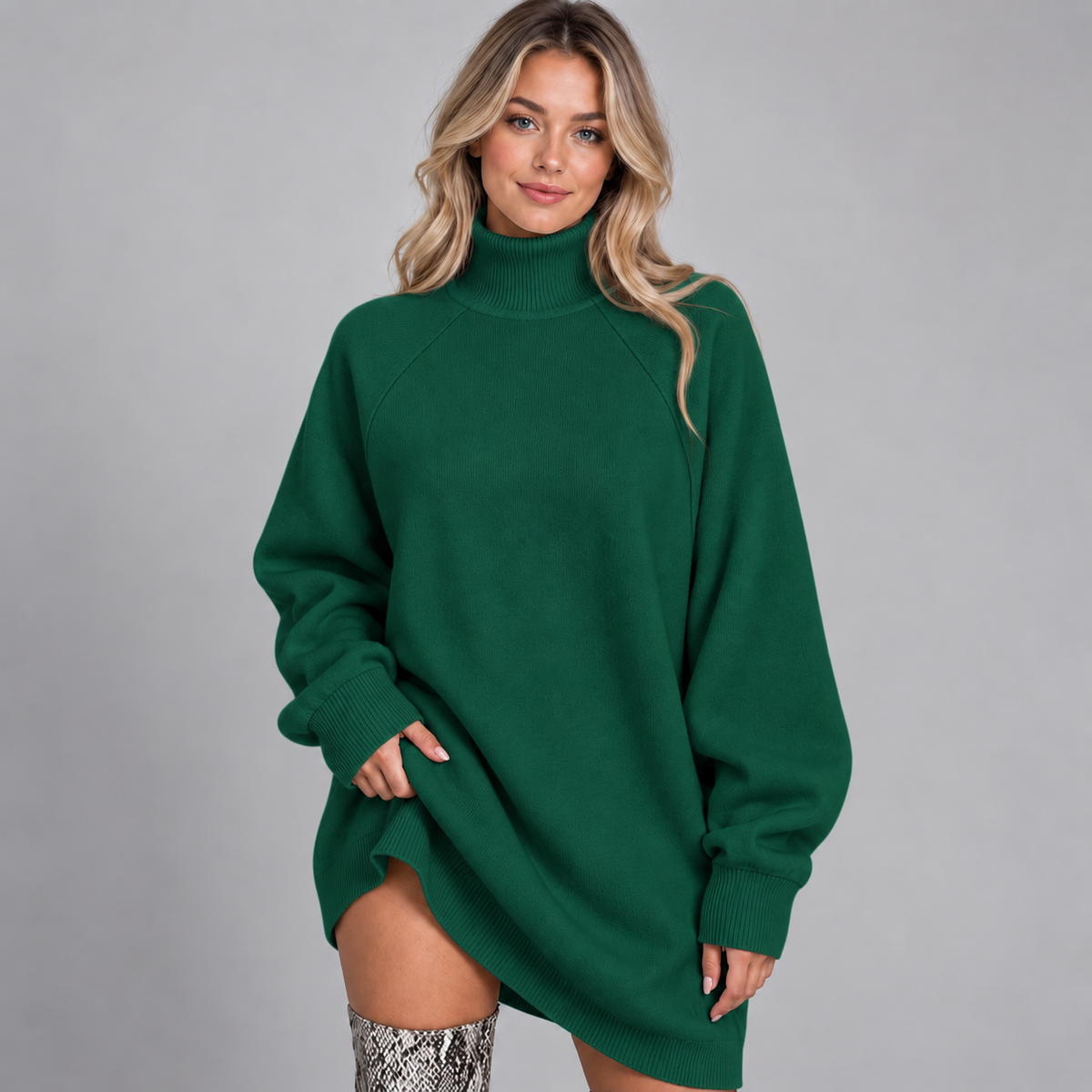 Women's Oversized Turtleneck Knit Sweater Dress