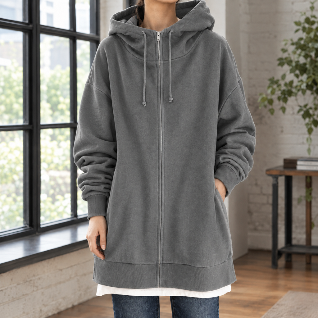 Women’s Oversized Longline Zip-Up Hoodie