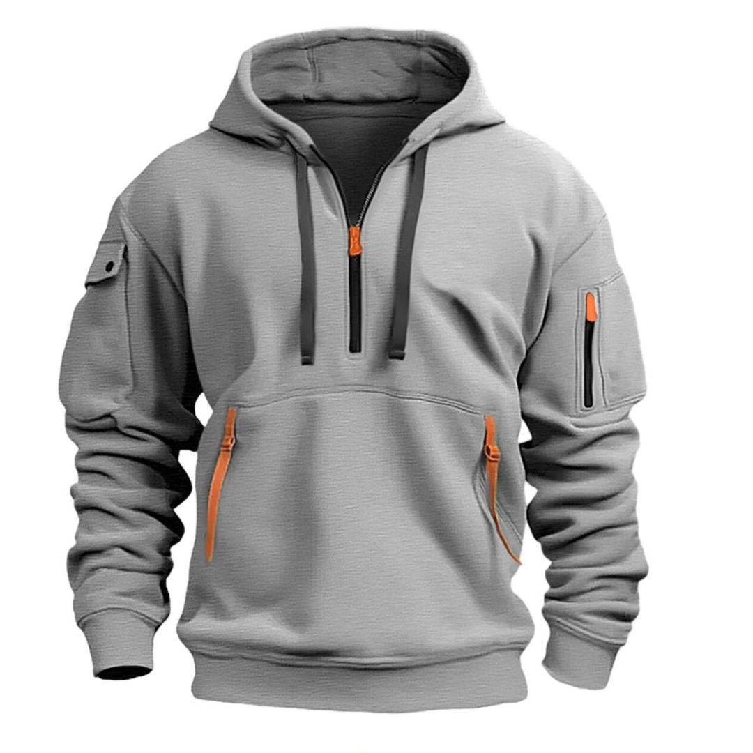 Men's Utility Quarter-Zip Hoodie with Cargo Sleeve Pocket