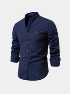 Men's Mandarin Collar Long Sleeve Button-Up Shirt