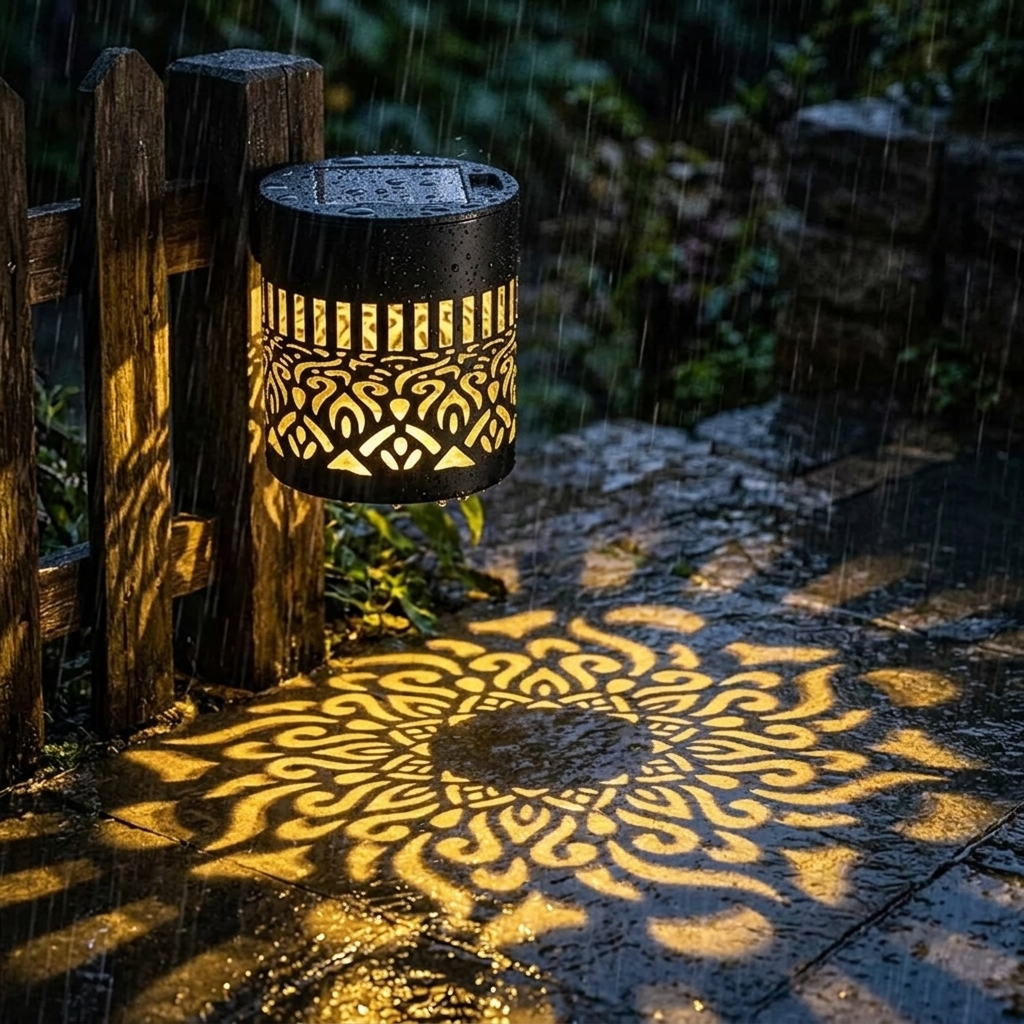 Solar Garden Lantern with Decorative Cut-Out Light Pattern