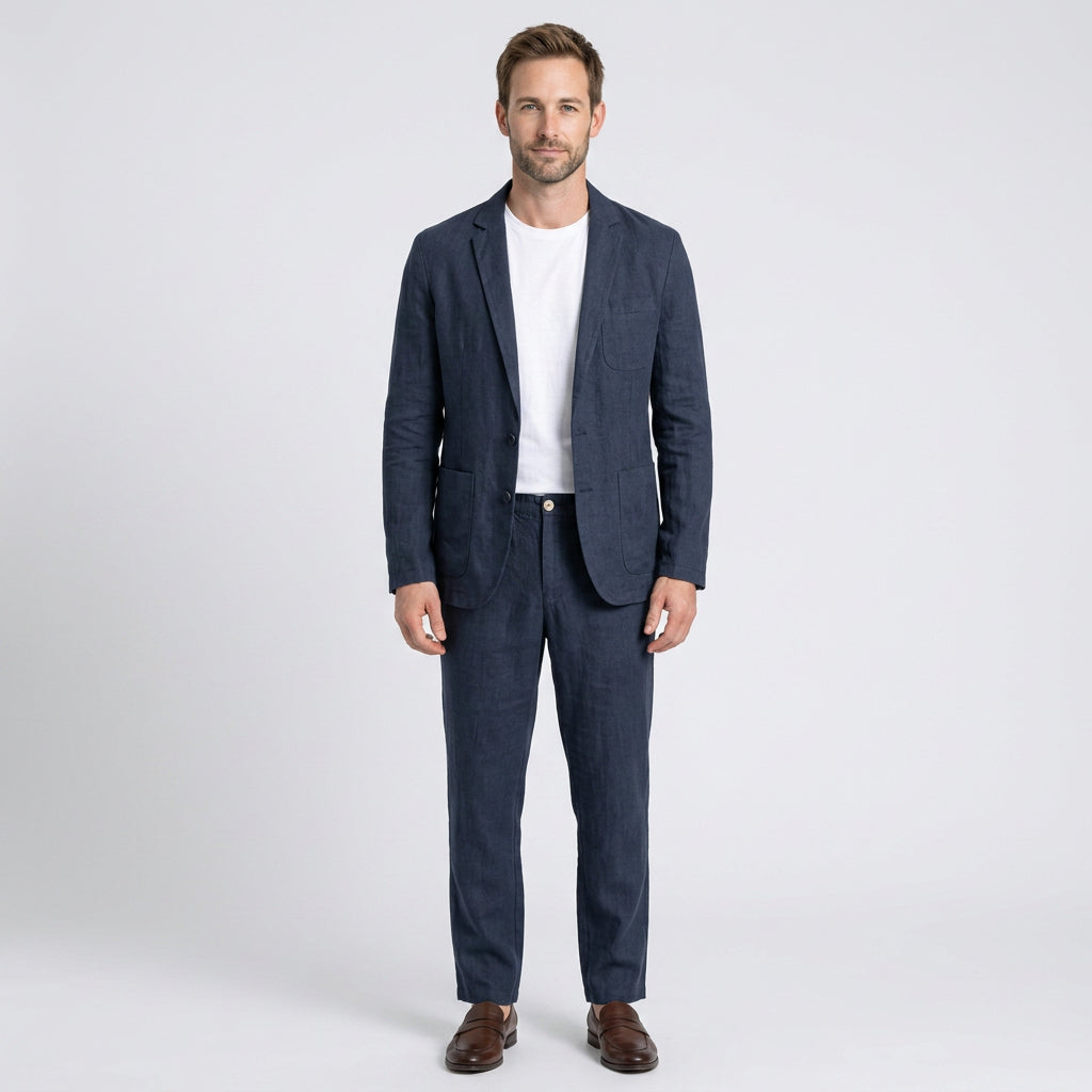 Men’s Linen Blazer and Trousers Set