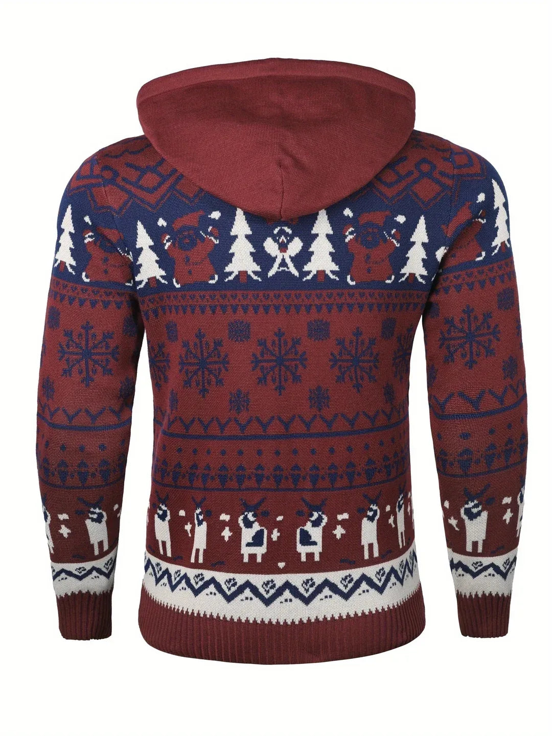 Men’s Reindeer Jacquard Knit Hooded Christmas Sweater