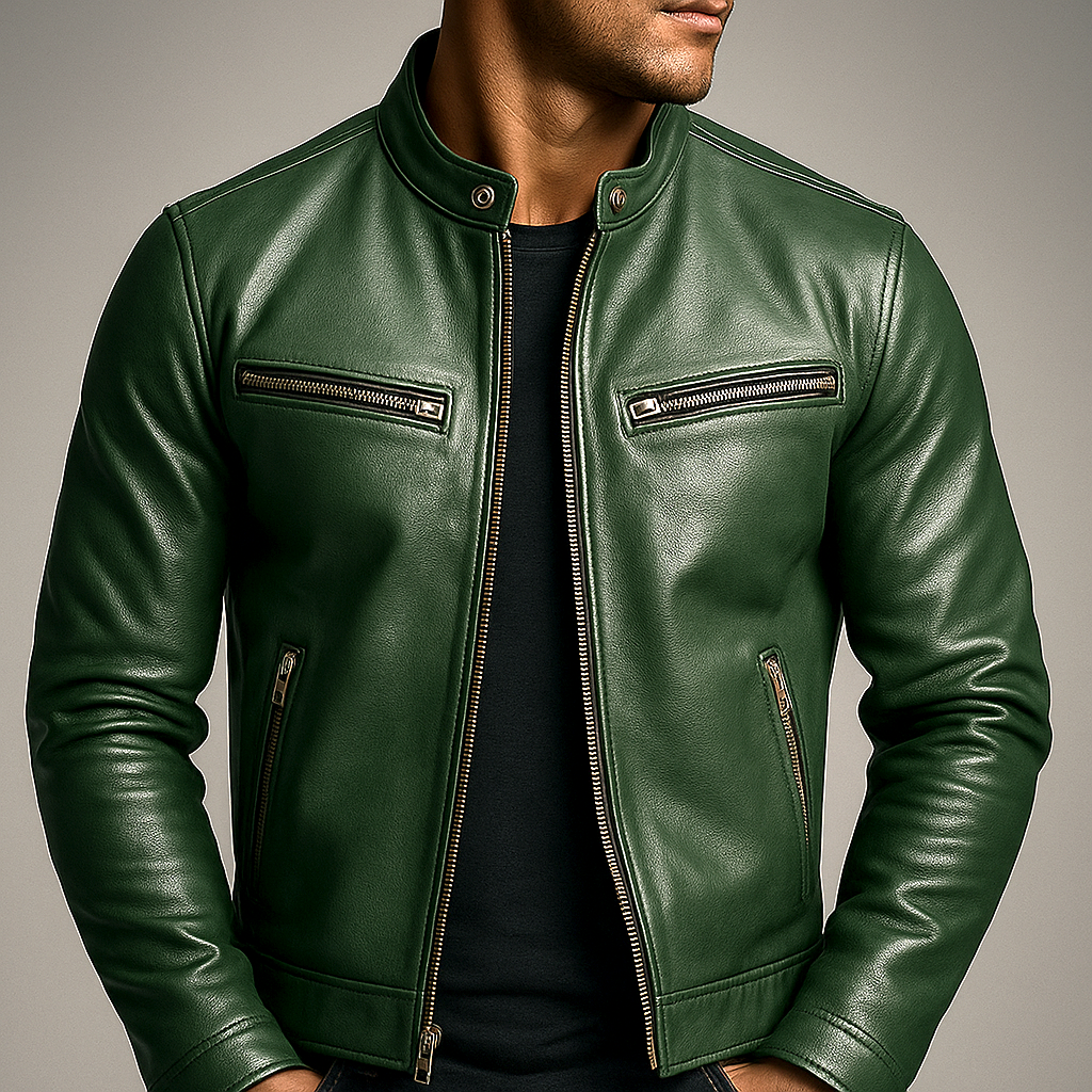 Men’s Vintage Burnished Faux Leather Racer Jacket
