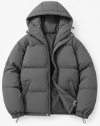 Men's hooded quilted puffer jacket with zip fastening and long sleeves