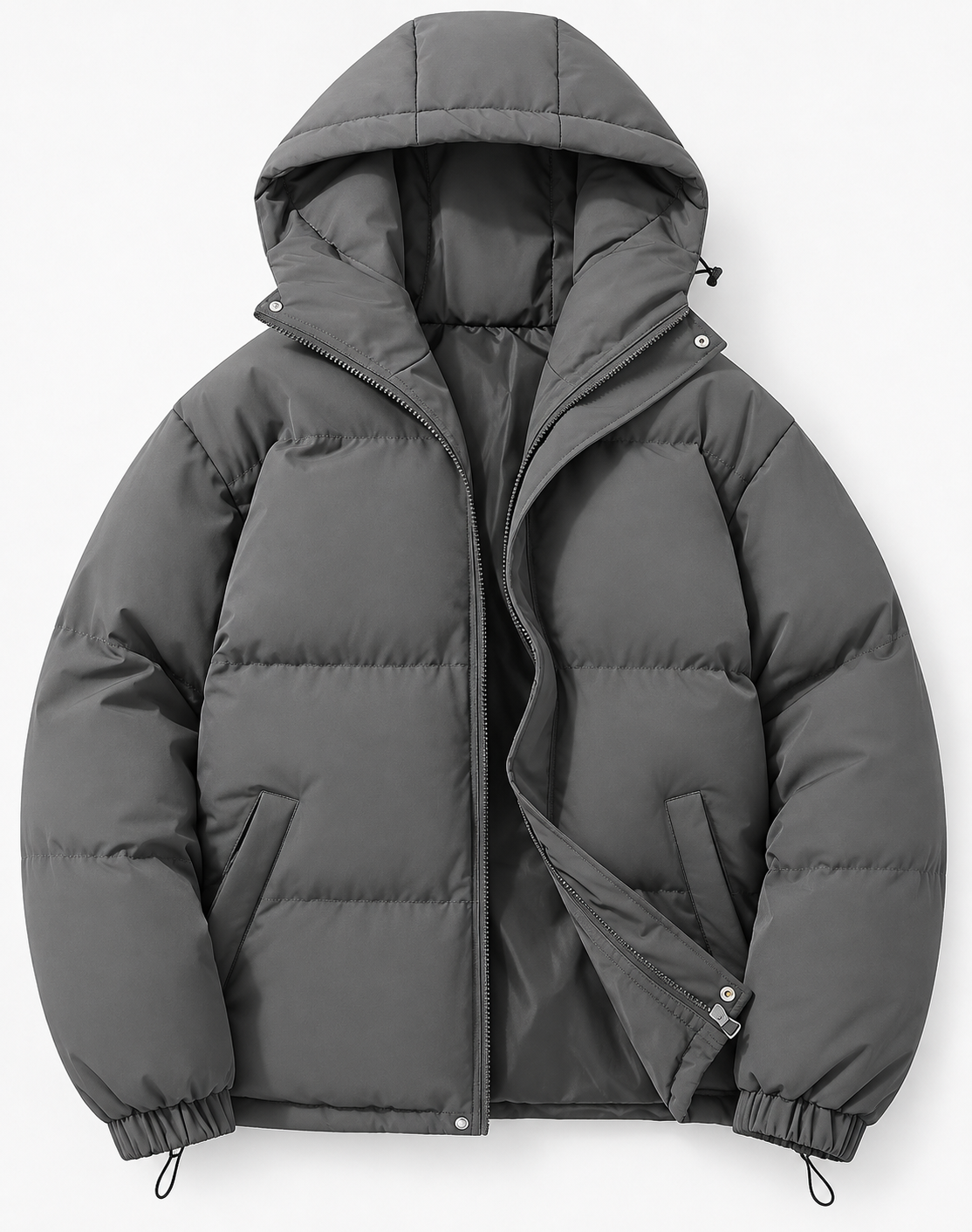 Men's hooded quilted puffer jacket with zip fastening and long sleeves