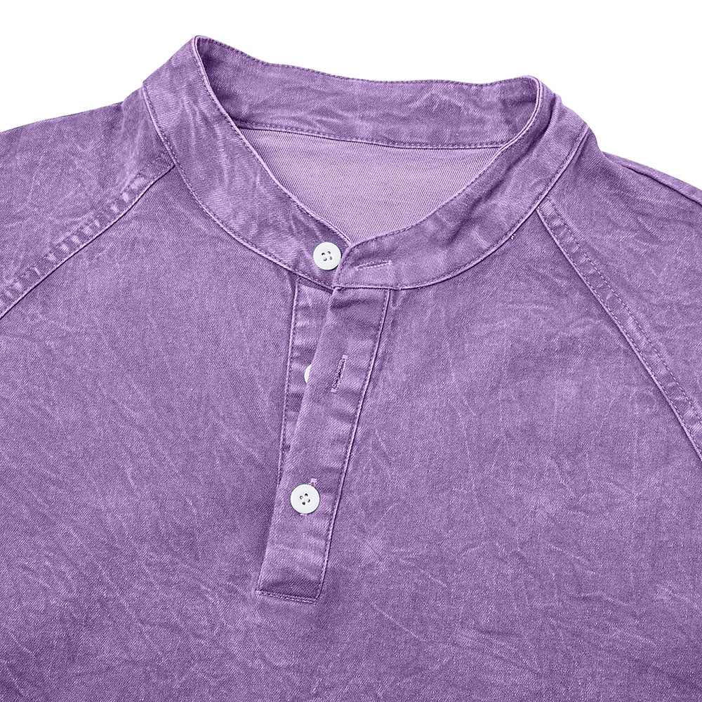 Men's Short Sleeve Band Collar Button Henley Tee