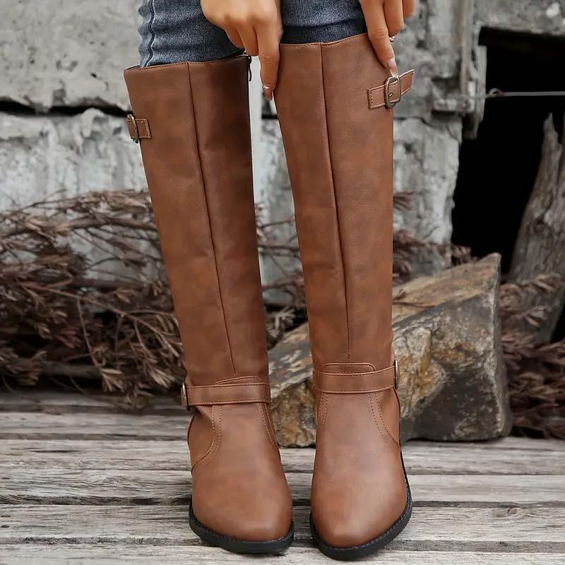 Women's Buckle Strap Knee High Riding Boots