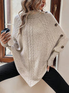 Women's Cable Knit Turtleneck Poncho Sweater