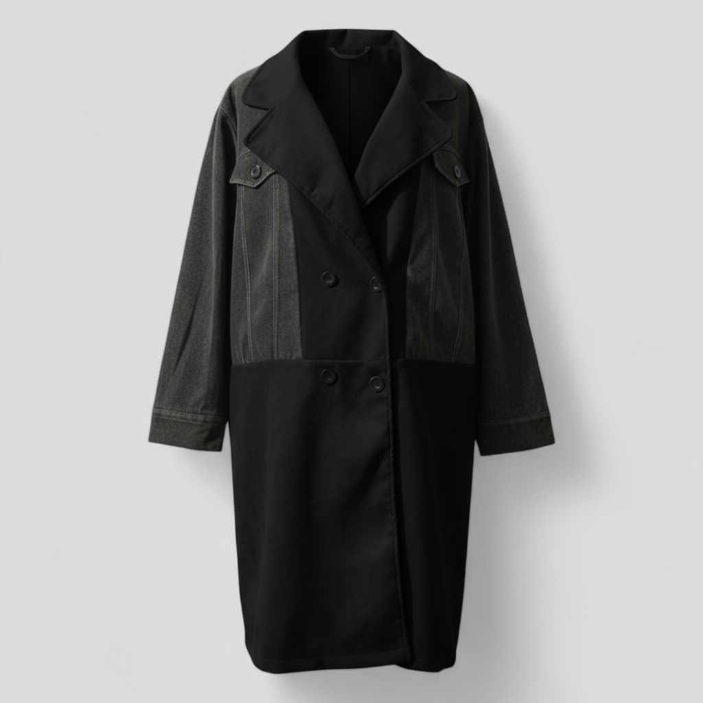 Women's Colour Block Longline Coat with Notch Lapel