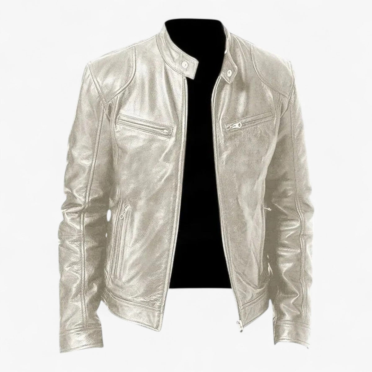 Men's Fitted Faux Leather Moto Style Jacket