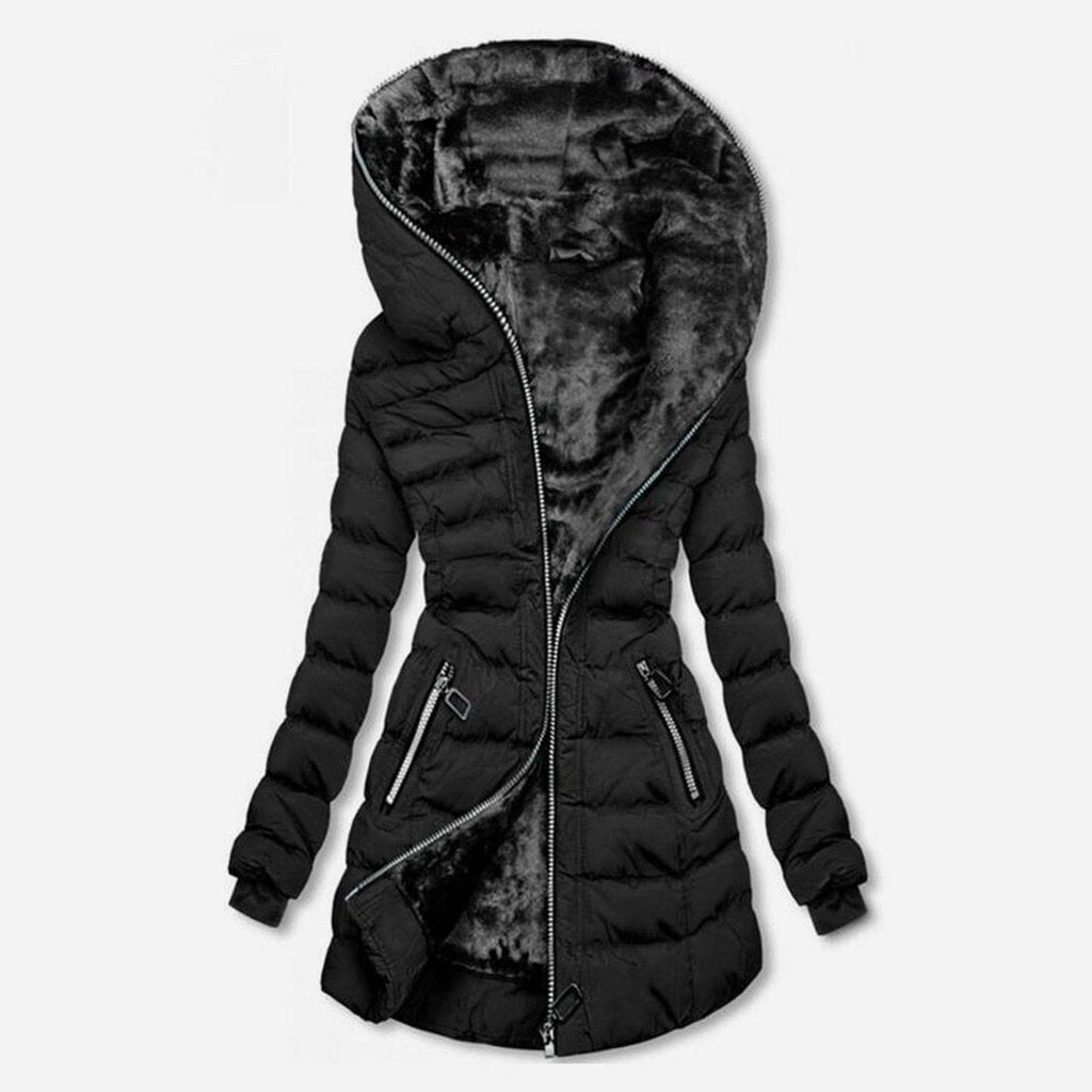 Women’s Plush Lined Hooded Quilted Puffer Coat