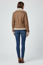 Women's Shearling Trim Biker Style Jacket