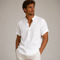 Men's Short Sleeve Band Collar Linen Shirt