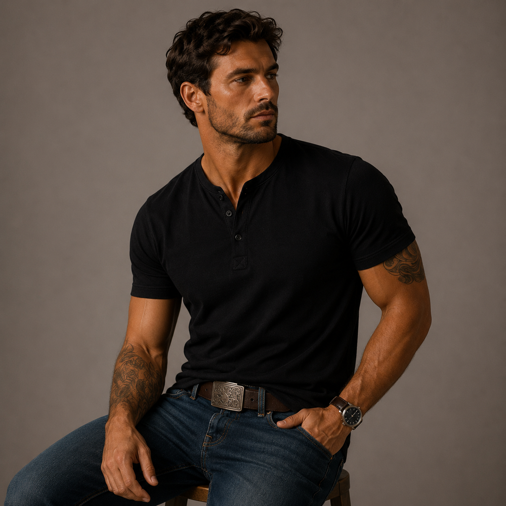 Men's Short Sleeve Button Placket Henley Tee